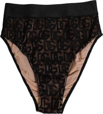 Dolce & Gabbana Black DG Logo Lace High Brief Panty Womens Underwear