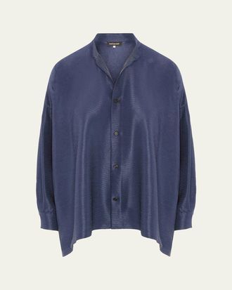 Eskandar Midweight Silk Plisse Wide A-Line Shirt
