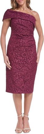Eliza J Metallic Floral Jacquard One-Shoulder Cocktail Sheath Dress in Wine at Nordstrom, Size 12