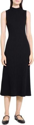 Theory Cable Stitch Sleeveless Wool Blend Sweater Midi Dress in Black at Nordstrom Rack, Size Large