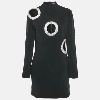 DAVID KOMA Black Crystal Embellished Crepe Cut-Out Mini Dress