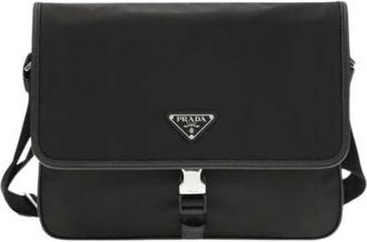 Prada Schoudertas van Re-Nylon en Saffiano-leer - Heren - Tassen - Zwart - Maat: ONE Size Leer