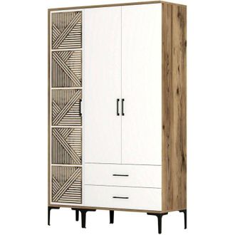 Dmora Guardaroba 3 ante Awty, Mobile camera da letto, Cabina armadio portabiti, Armadio appendiabiti, 120x48h201 cm, Noce e Bianco - Dmora