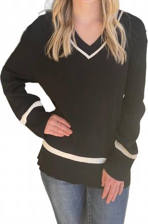 Elan Cameron V-Neck Sweater In Black