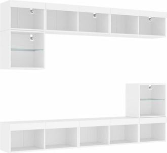 vidaXL Vidaxl - Muebles De Tv De Pared Con Led 8 Pzas Madera Ingenier&iacute;a Blanco
