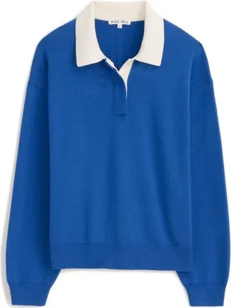 Alex Mill Bond St. Contrast Collar Cotton & Cashmere Polo Sweater in Cunningham Blue at Nordstrom, Size X-Large