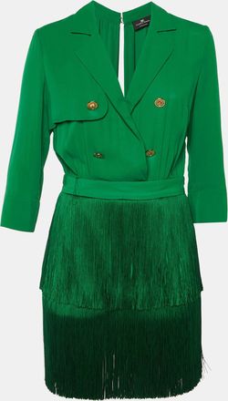 Elisabetta Franchi Green Crepe Fringe Detachable Mini Dress