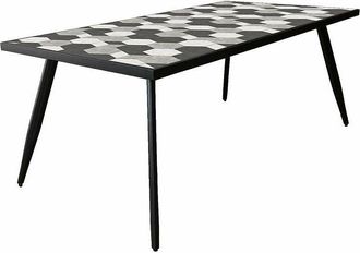 No Brand Tavolo cosmo da giardino in acciaio con piano in ceramica decorato grigio scuro