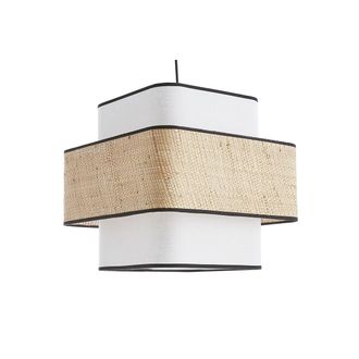 Miliboo L&aacute;mpara De Techo Colgante De Lino Blanco Y Rafia Natural 35 Cm Tera