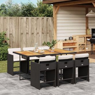 vidaXL Set De Comedor De Jard&iacute;n 7 Pzas Y Cojines Rat&aacute;n Sint&eacute;tico Negro Vidaxl