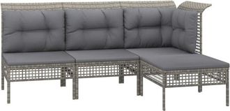 vidaXL Set De Muebles De Jard&iacute;n 4 Pzas Y Cojines Rat&aacute;n Sint&eacute;tico Gris Vidaxl