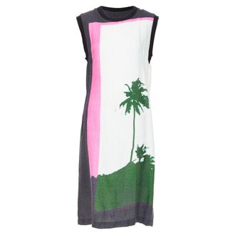 Dries Van Noten 2020 Len Lye linen blend palm tree print shift dress FR38 M