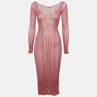 Cult Gaia Pink Lurex Rib Knit Semi Sheer Bodycon Dress