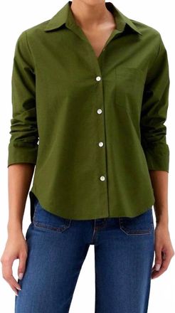Karen Kane Ruched Sleeve Button-Up Shirt In Olive