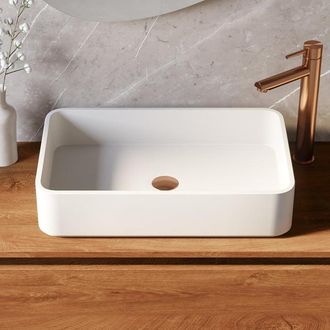 Marcel Breuer Vortex waskom - 58 rechthoekig afgerond fine stone mat wit