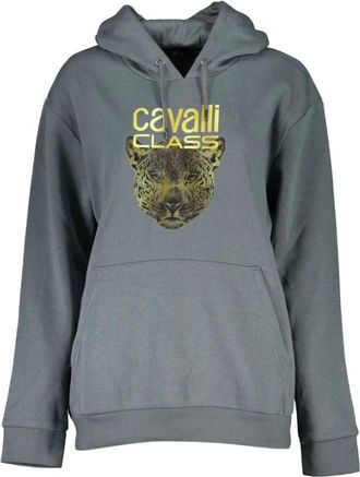 Cavalli Grijs fleece sweatshirt met capuchon en print - Dames - Hoodies - Grijs - L - Katoen - Hoodies & sweatvesten