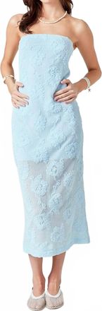 endless rose Mesh Embroidered Midi Strapless Dress In Powder Blue