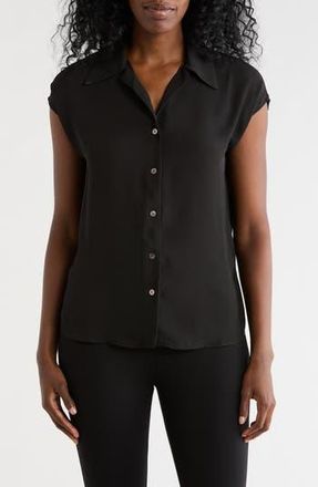 T Tahari Cap Sleeve Button-Up Shirt in Black at Nordstrom Rack, Size X-Large