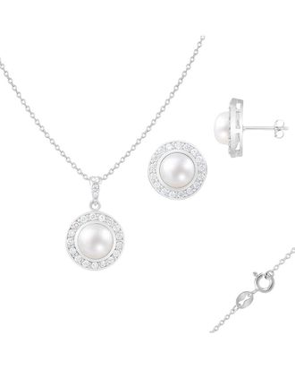Splendid Pearls Silver 8Mm Pearl Cz Set