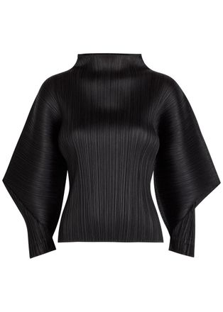 Pleats Please Issey Miyake Pleated Mock-neck Woven top - Black - 5