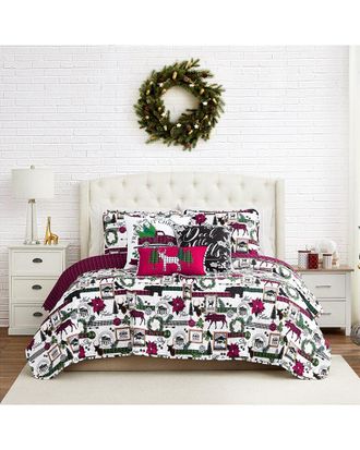 Southshore Fine Linens Merry Town Christmas Oversized Reversible Quilt Set