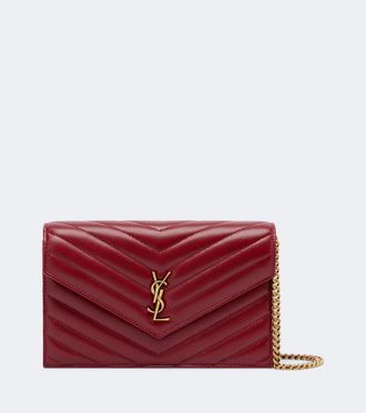 Saint Laurent Cartera con cadena Cassandre de piel
