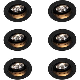 QAZQA Set of 6 Round Recessed Spotlight Black Adjustable - Chuck 70