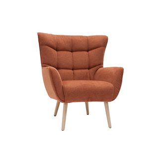 Miliboo Miliboo - Sill&oacute;n N&oacute;rdico Con Tejido Efecto Aterciopelado Texturizado Terracota Y Madera De Caucho Maciza Avery