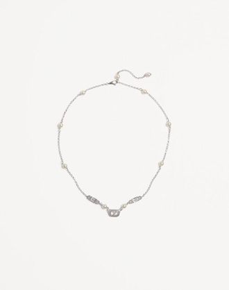 Valentino Garavani Ovalette Necklace in Metal, Pearls and Swarovski Crystals Woman RHODIUM UNI
