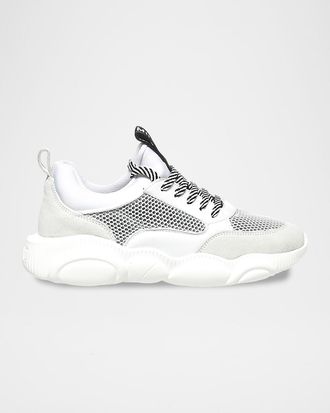 Moschino Men & apos;s Mesh/Leather Striped-Lace Sneakers