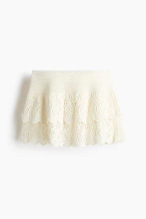 H&M Crochet-look Tiered Skirt in Cream at Nordstrom, Size Xx-Small
