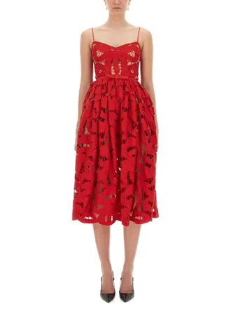 Self Portrait Embroidered Midi Dress With Bow