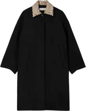 R&oacute;he Cappotto in lana con colletto leopardato - - Coats - Donna - Nero - S