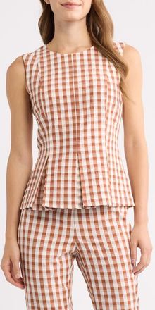 Tahari by ASL Gingham Sleeveless Peplum Top in Cinnamon Ivory at Nordstrom, Size 16