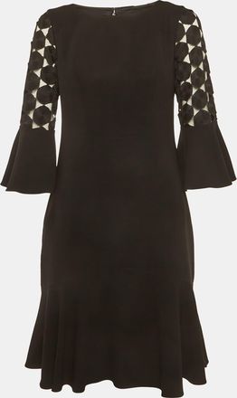 Elie Tahari Black Lace Sleeve Crepe Short Dress