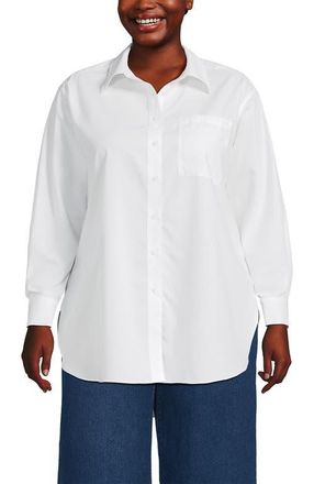Lands End Plus Size Oversized No Iron Tunic with Statement Collar Shirt in White at Nordstrom, Size 1X