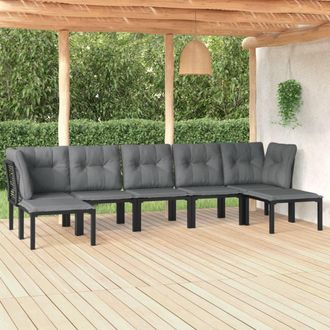 vidaXL Juego De Muebles De Jard&iacute;n 7 Pzas Rat&aacute;n Sint&eacute;tico Negro Y Gris Vidaxl