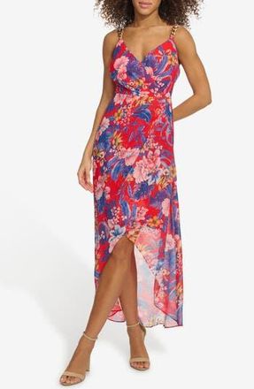 Siena My Balconia Floral Souflee Crepe Faux Wrap Midi Dress in Red Multi at Nordstrom Rack, Size 16