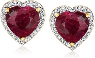 Ross-Simons Ruby and. Diamond Heart Earrings in 18kt Gold Over Sterling