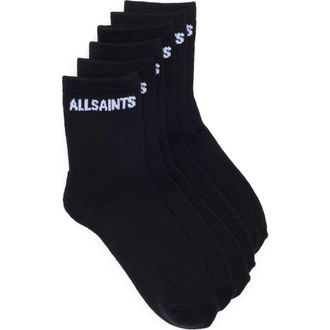 AllSaints 3-Pack Basic Sport Rib Shortie Socks in Black at Nordstrom Rack