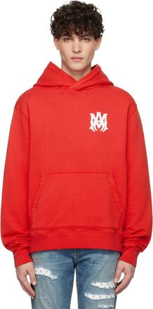 Amiri Mens MA Core Logo Hoodie in Red Cotton - Size Medium