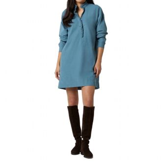 Ann Mashburn Nicky Popover Shirtdress In Steel Blue Stretch Cord
