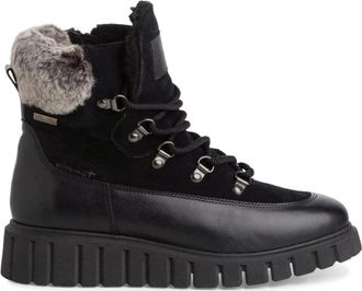 Tamaris Zwarte Enkellaarsjes met Kant - Dames - Winterlaarzen - Zwart - 39 EU - Leer - Schoenen