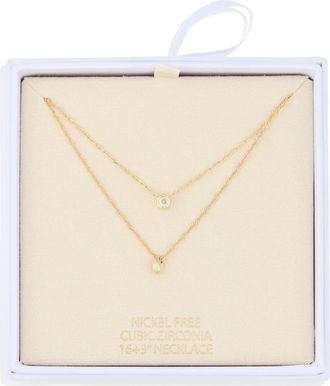 Nordstrom Rack Cubic Zirconia & Bead Pendant Layered Necklace in Clear- Gold at Nordstrom Rack