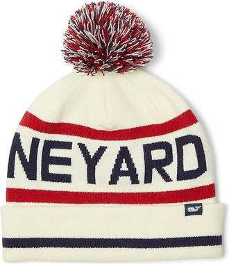 Vineyard Vines Text Logo Pom Mens Beanie Caps Marshmallow, Acrylic