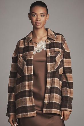 Avec Les Filles Oversized Plaid Wool Blend Shacket Jacket