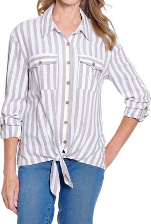 Multiples Tie Front Blouse In Stone
