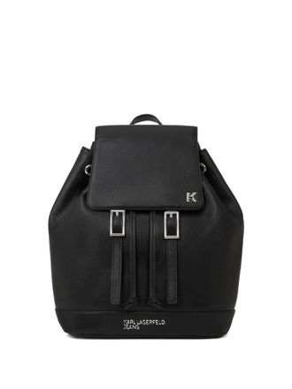 Karl Lagerfeld Smooth Finish Black Backpack with Buckle Closure