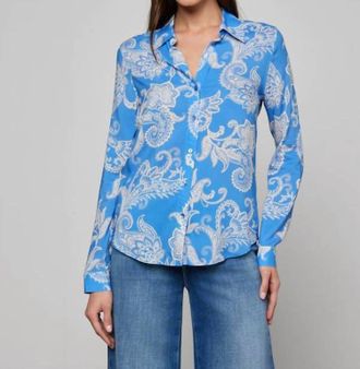 L'agence Womens Holly Long Sleeve Blouse In Blue/ivory