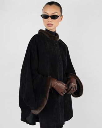 WeWoreWhat Premium Suede Poncho in Black/brown at Nordstrom, Size X-Small